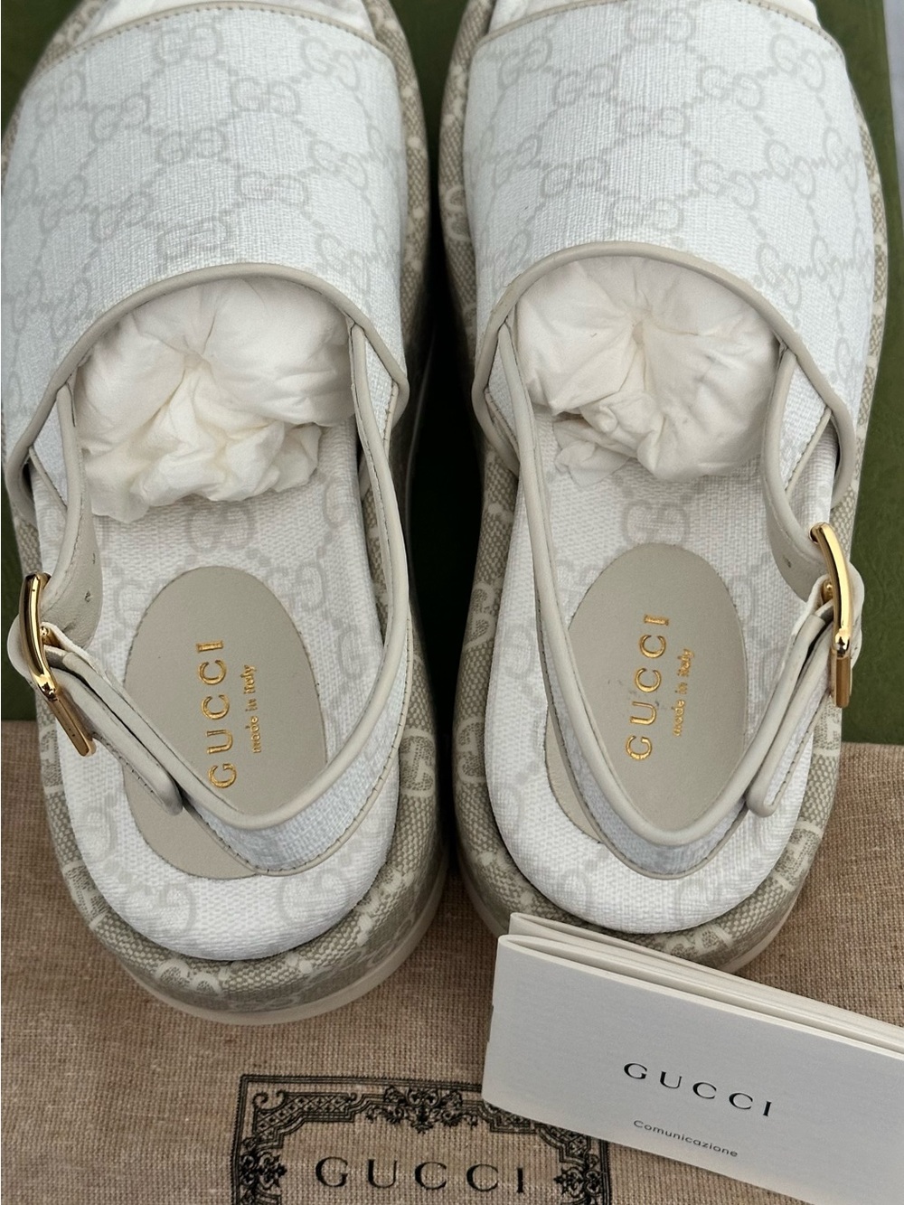 ❌SOLD❌ Gucci White and Beige Monogram Platform Slingback Wedges (Fits US5) - Picture 6 of 6
